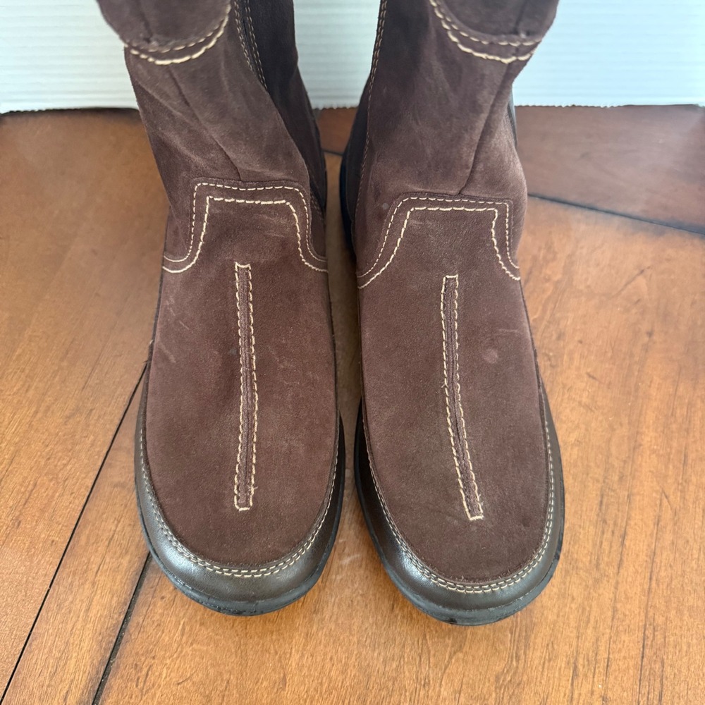 Clarks Womens Brown Suede Leather Faux Fur Lined Winter Boots 8W Wide - Picture 3 of 9